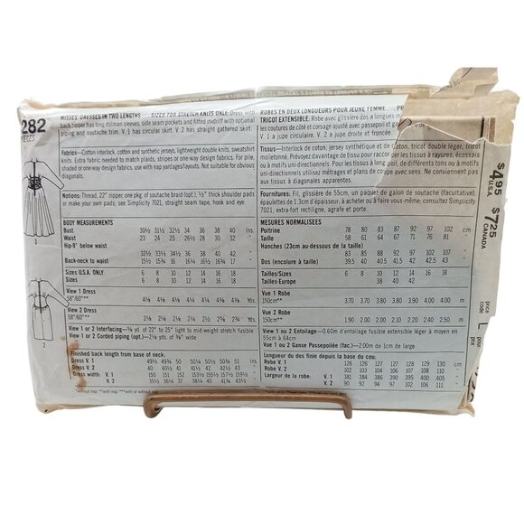 Simplicity 8282 Vintage Sewing Pattern Misses Dress Easy To Sew 1987 Size 10-14 - Picture 2 of 2